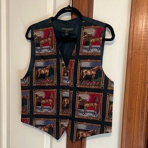 Equestrian Print Vest in Deep Green & Brown
